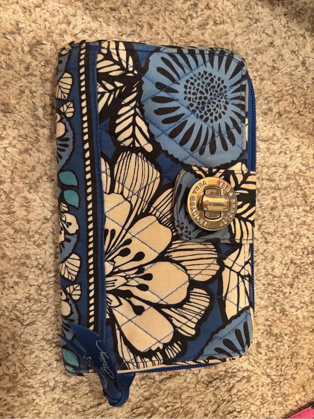 Vera Bradley Blue Floral Quilted Turn-Lock Wallet